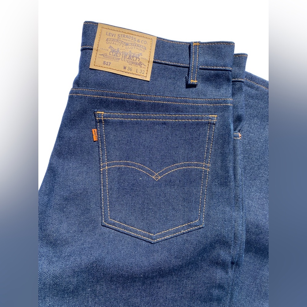 VTG Levi's 517 Mens Jeans 36x32 Indigo Boot Cut Orange Tab Made in USA Deadstock